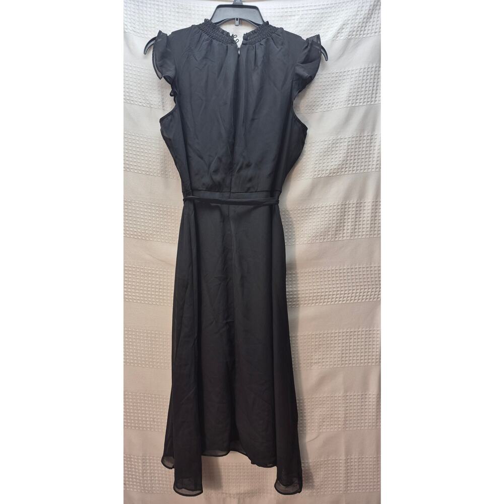 Nina Leonard Dress Women Size M Black Sleeveless Crew Neck Ruffle Lined Tie 7346 - Picture 6 of 7